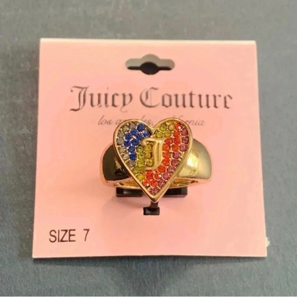 NEW JUICY COUTURE RAINBOW HEART RING Size 7 - Picture 1 of 5